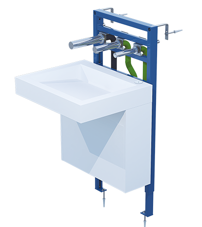Bâti-support lavabo avec robinetterie électronique RONDEO TRIO Savon - Eau – Air Lavabo en Solid Surface