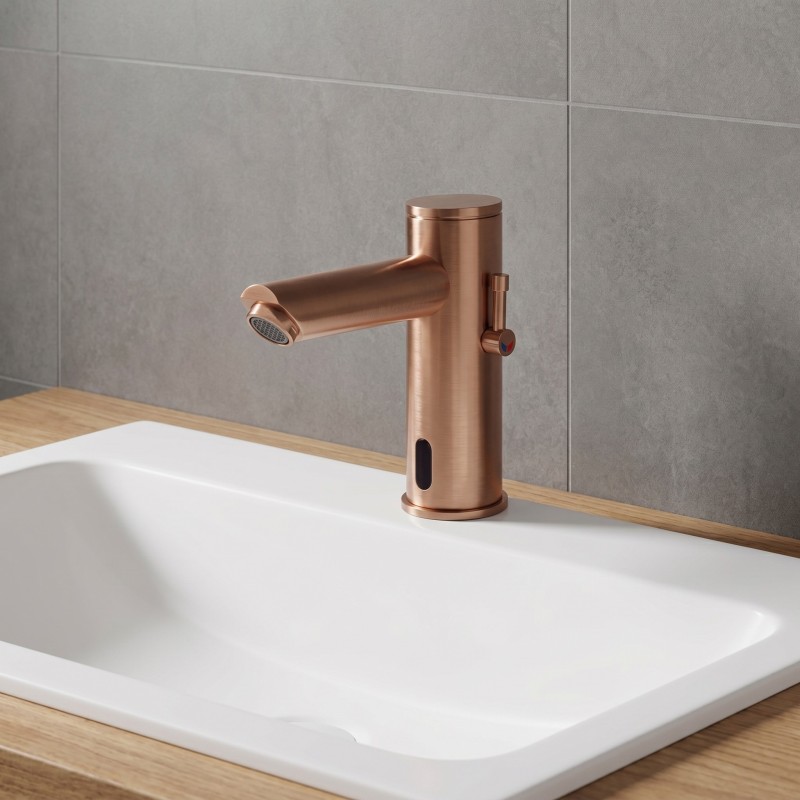 Mixer tap SMART with long spout in copper PVD for washrooms in public facilities
