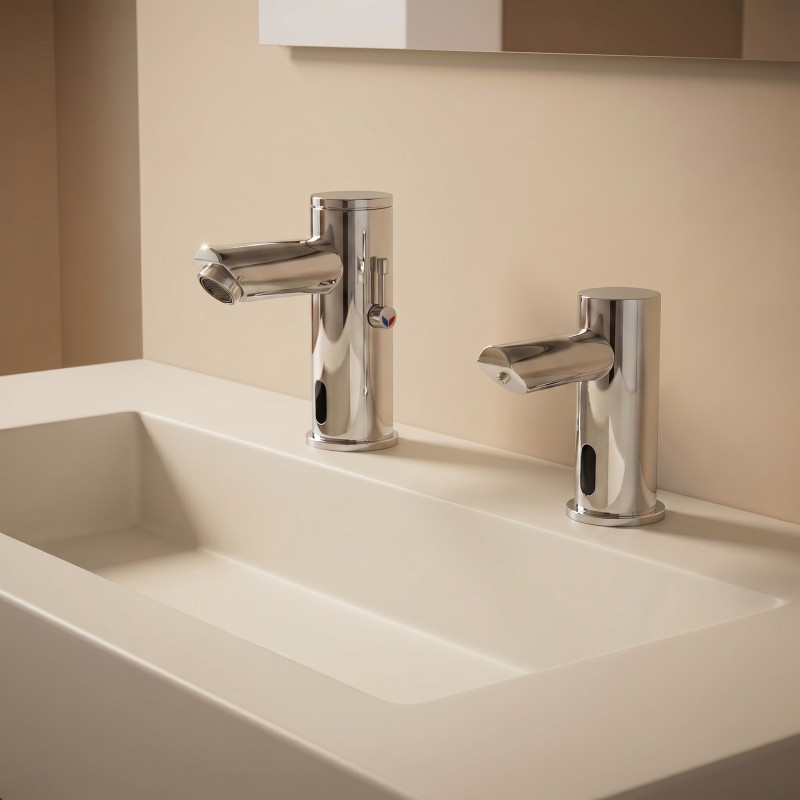 Mitigeur lavabo sans contact SMART avec distributeur savon assorti design moderne Mitigeur lavabo sans contact SMART avec distributeur savon assorti design moderne