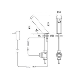 Dimensions robinet automatique TOUCH FREE sur pile