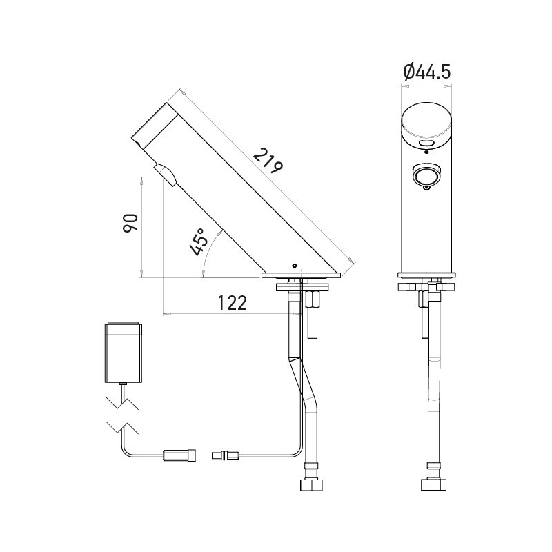Dimensions robinet automatique AKWA sur pile externe