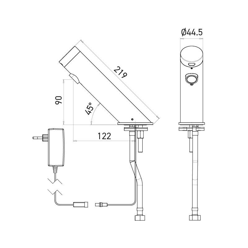 Dimensions robinet automatique AKWA sur secteur