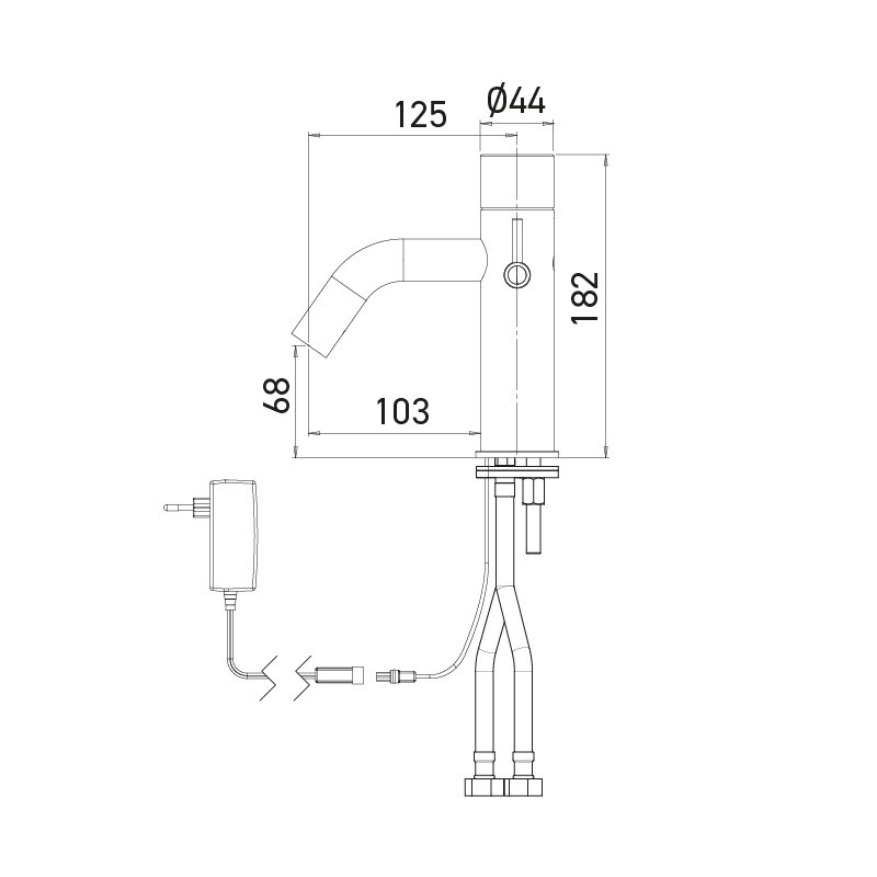 Dimensions automatic mixer EXTREME DS, mains-powered