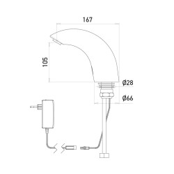 Dimensiones del grifo electrónico SUPREME de corriente alterna Dimensiones del grifo electrónico SUPREME de corriente alterna