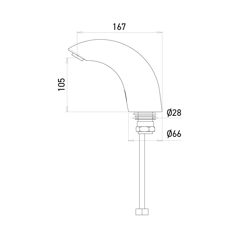 Dimensions of the SUPREME electronic faucet with integrated battery Dimensions of the SUPREME electronic faucet with integrated battery