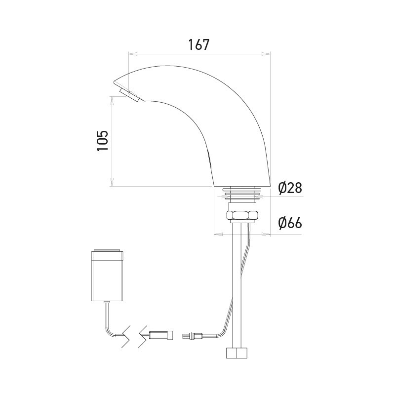 External Battery Electronic Faucet SUPREME Dimensions