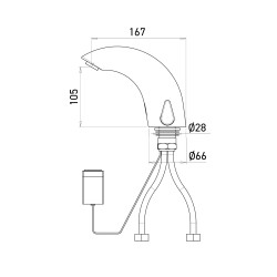 Dimensions of the sensor mixer tap SUPREME, external battery version Dimensions of the sensor mixer tap SUPREME, external battery version