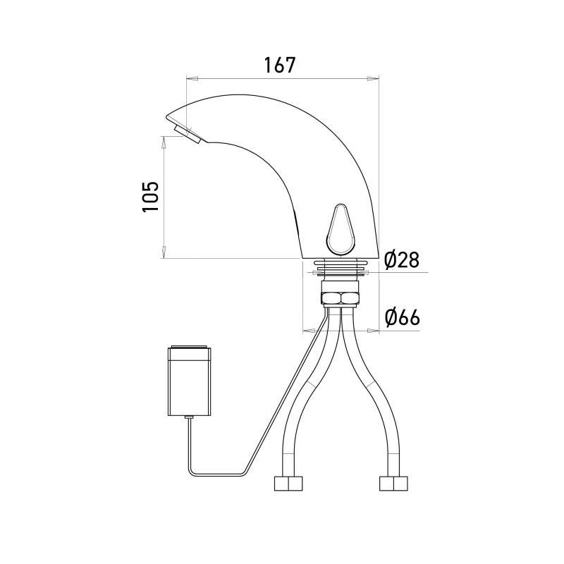 Dimensions of the sensor mixer tap SUPREME, external battery version Dimensions of the sensor mixer tap SUPREME, external battery version