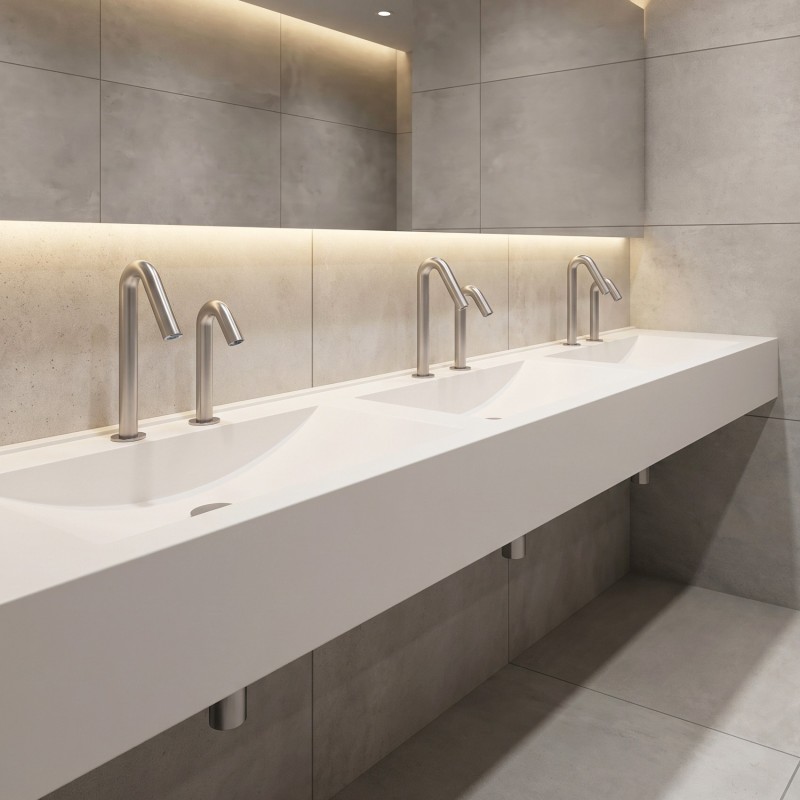 Touchless faucet water and soap ONE concealed sensor for shared washbasin