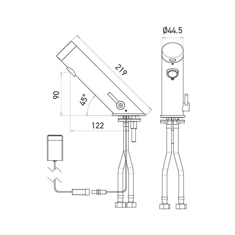 Dimensiones mezclador electrónico inox AKWA a pilas
