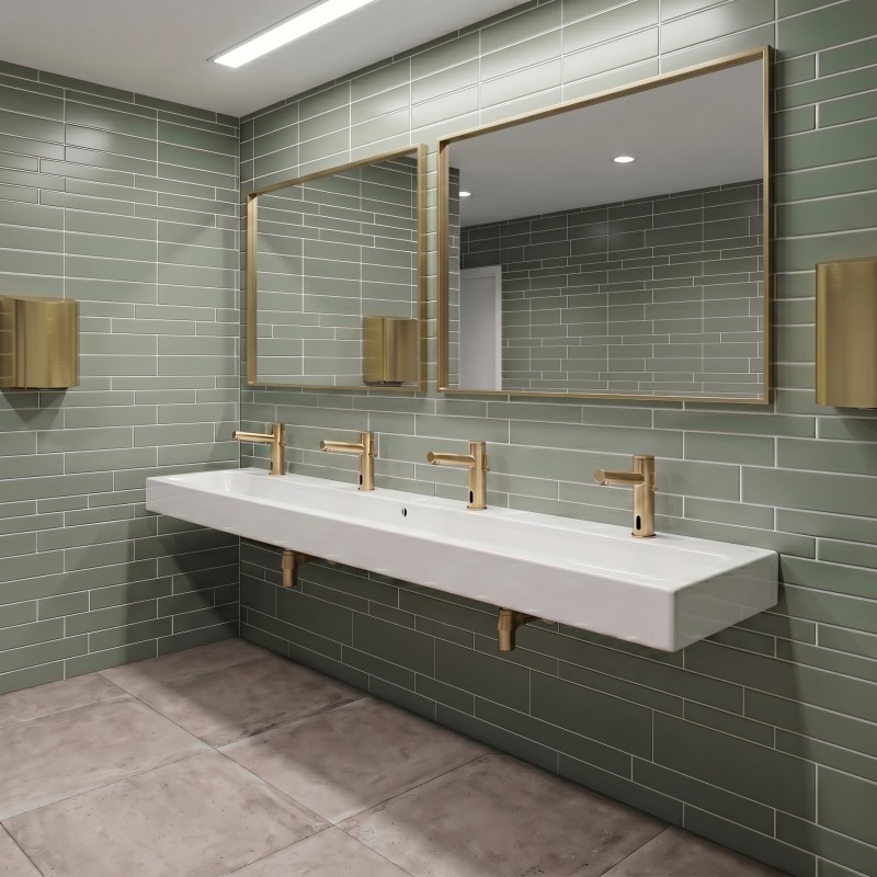 Automatic mixer tap ELITE with long spout, matt gold PVD, for multi-user washbasins Automatic mixer tap ELITE with long spout, matt gold PVD, for multi-user washbasins