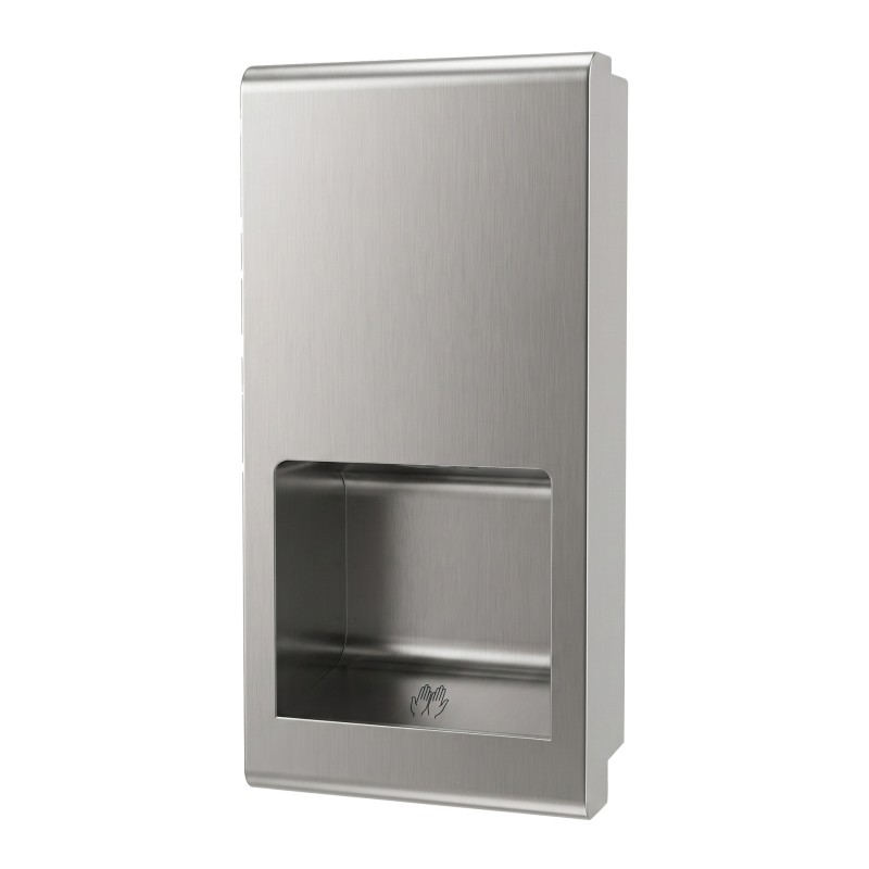 Sèche-mains électrique semi-encastré inox pour collectivités, antivandalisme et gain de place
