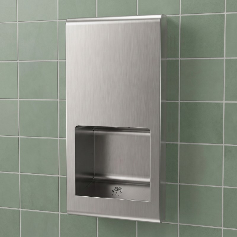Sèche-mains électrique encastré inox design, PMR et fixation dissimulée