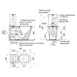 Dimensions of the OPTIMA floor-standing one-piece toilet in brushed AISI 304 stainless steel Dimensions of the OPTIMA floor-standing one-piece toilet in brushed AISI 304 stainless steel
