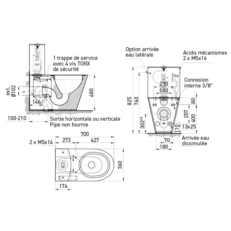 Dimensions du WC monobloc inox ULTIMA surélevé pour sanitaires PMR Dimensions du WC monobloc inox ULTIMA surélevé pour sanitaires PMR