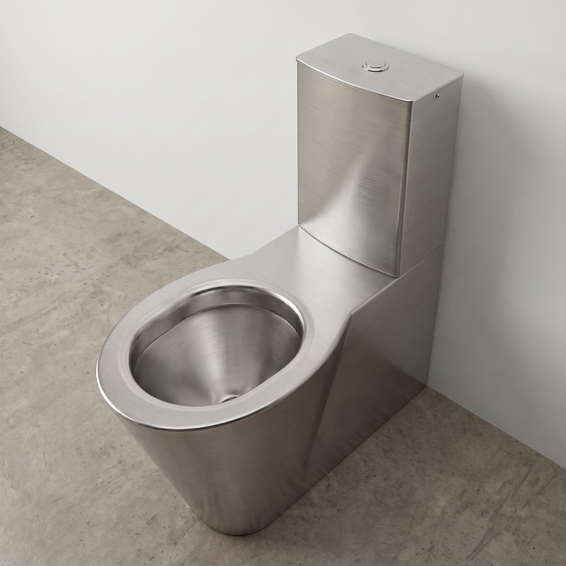 Inodoro elevado OPTIMA para personas con movilidad reducida en acero inoxidable cepillado con diseño contemporáneo
