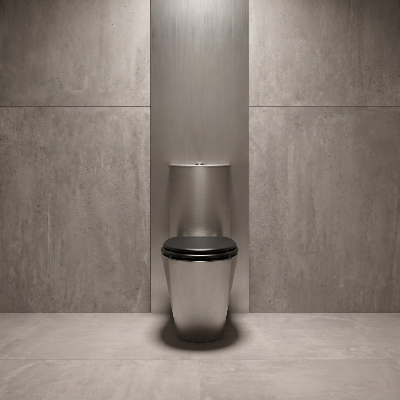 Inodoro monobloc OPTIMA de acero inoxidable AISI 304 cepillado con diseño contemporáneo para baños profesionales Inodoro monobloc OPTIMA de acero inoxidable AISI 304 cepillado con diseño contemporáneo para baños profesionales