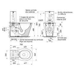Dimensiones del inodoro monobloc OPTIMA de acero inoxidable elevado para personas con movilidad reducida
