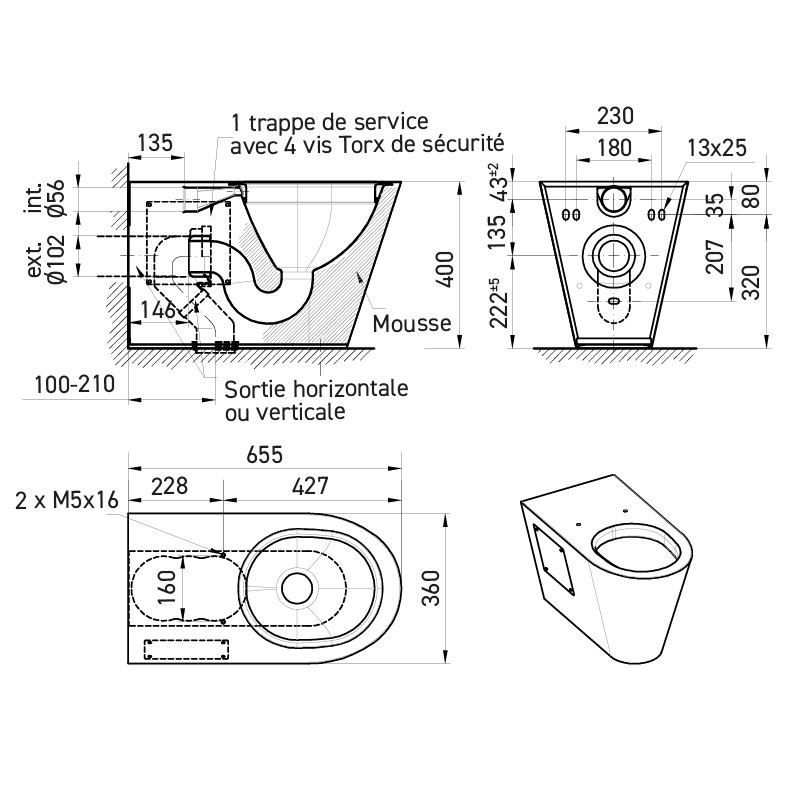 Dimensiones WC inox ULTIMA de suelo