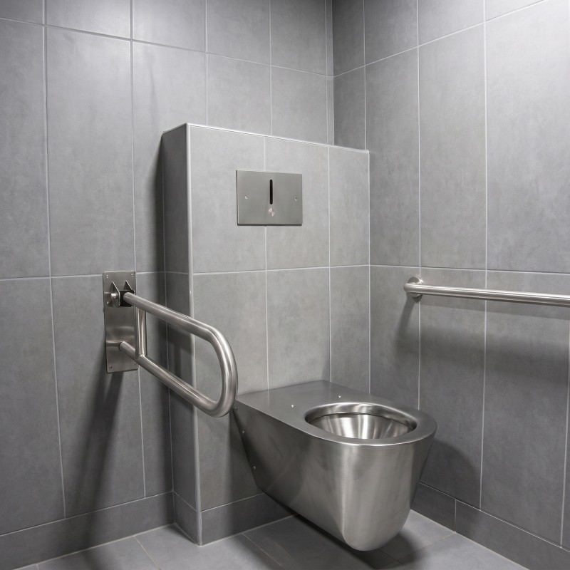 Soporte WC PMR con activación sin contacto y placa acero inox 2mm antivandalismo Soporte WC PMR con activación sin contacto y placa acero inox 2mm antivandalismo
