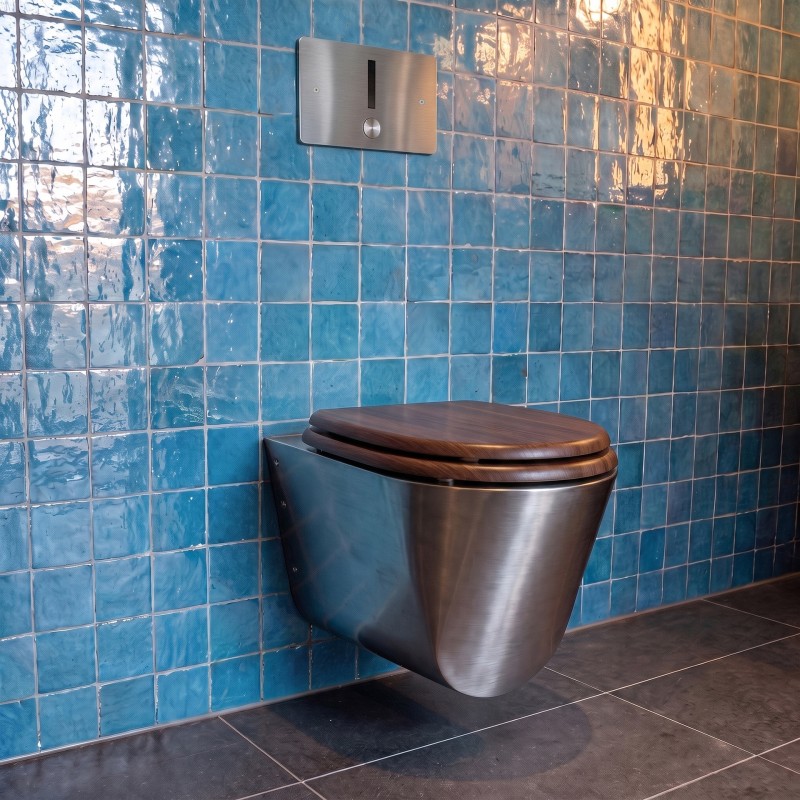 Wall-hung toilet frame, touchless, stainless steel plate, dual flush Wall-hung toilet frame, touchless, stainless steel plate, dual flush