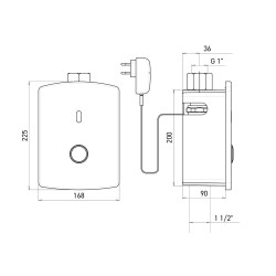 Dimensiones grifo de descarga directa WC VENUS: 168 × 90 × 225 mm