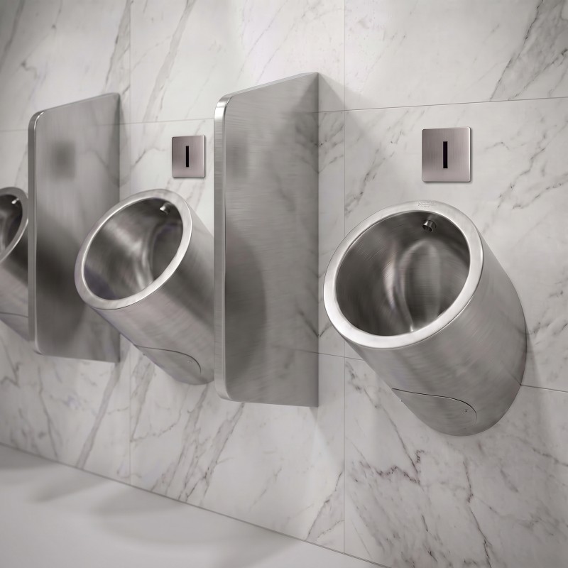 Bâti-support urinoir I-CARO avec plaque de déclenchement sans contact en inox brossé