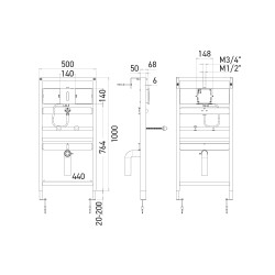 Dimensions bâti-support urinoir I-CARO