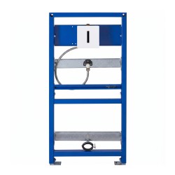 Urinal carrier frame with I-CARO electronic flush valve and matte white flush plate Urinal carrier frame with I-CARO electronic flush valve and matte white flush plate
