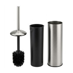 Porte-balayette WC inox robuste avec brosse noire et pot amovible 