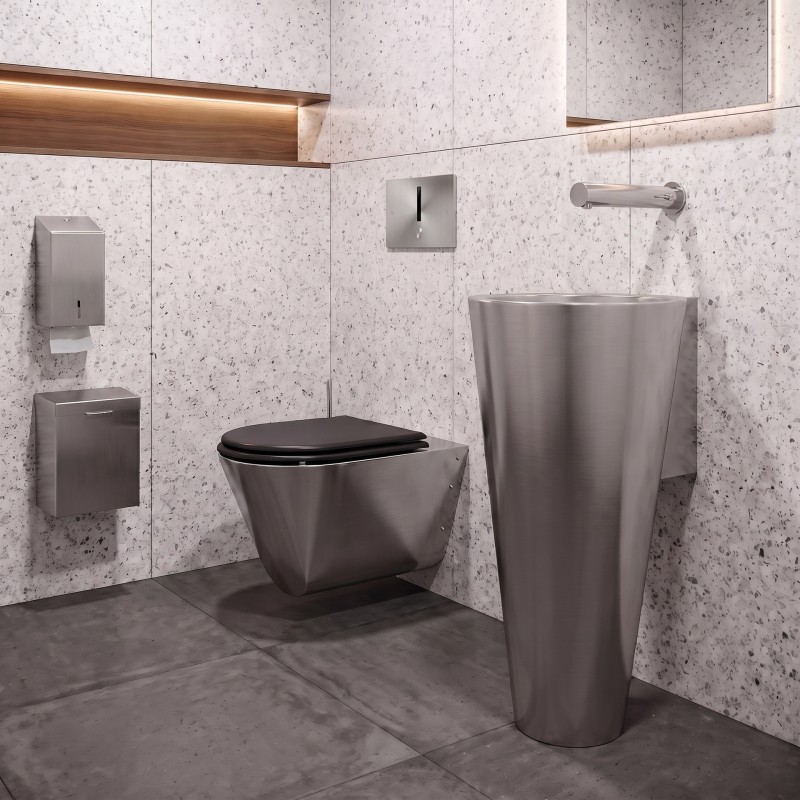 Cuvette WC suspendue ULTIMA en inox brossé avec abattant Cuvette WC suspendue ULTIMA en inox brossé avec abattant