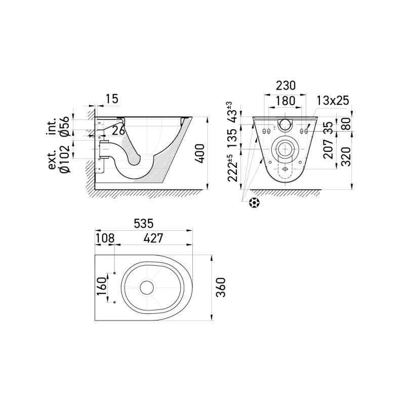 ULTIMA Stainless Steel Wall-Mounted Toilet Dimensions: W 360 x D 535 x H 362 mm ULTIMA Stainless Steel Wall-Mounted Toilet Dimensions: W 360 x D 535 x H 362 mm