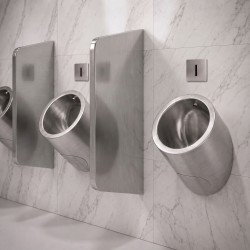Wall-mounted urinal separator in stainless steel with hidden fastening