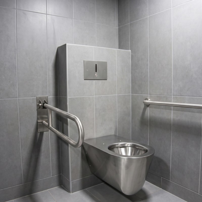 WC support frame for accessibility with contactless flush and 2mm vandal-proof stainless steel plate WC support frame for accessibility with contactless flush and 2mm vandal-proof stainless steel plate