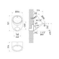 Wall-mounted stainless steel UROne urinal, M 1/2 water inlet and hidden trap