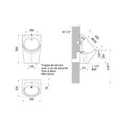 Dimensions urinoir automatique inox URBA / L360 x P325 x H550 mm Dimensions urinoir automatique inox URBA / L360 x P325 x H550 mm