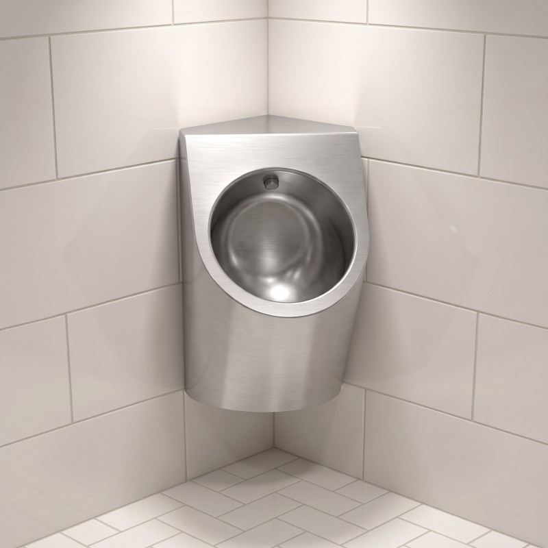 Corner stainless steel compact urinal avec concealed supply and drain Corner stainless steel compact urinal avec concealed supply and drain