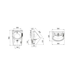 Automatic stainless steel urinal URBA-TB dimensions: L360 x P325 x H550 mm