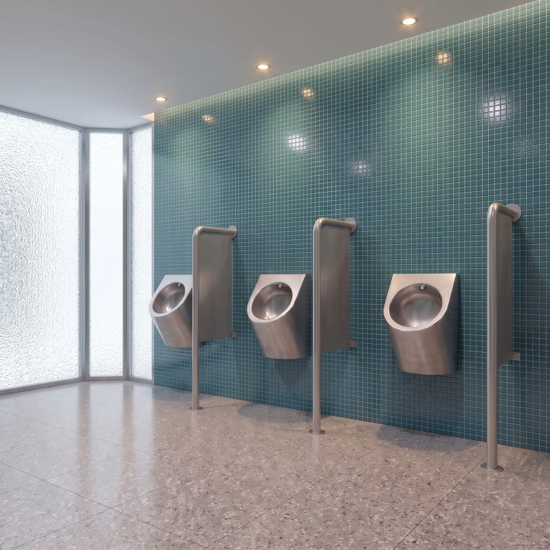 Stainless steel urinal screen with reinforced wall and floor mounting Stainless steel urinal screen with reinforced wall and floor mounting