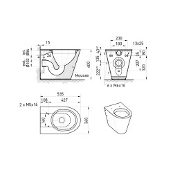 Dimensions Floor-Mounted Toilet Stainless Steel PRIMA, L360 x D535 x H400 mm