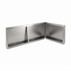 Brushed stainless steel corner guard avec top-mount plate for urinal stall