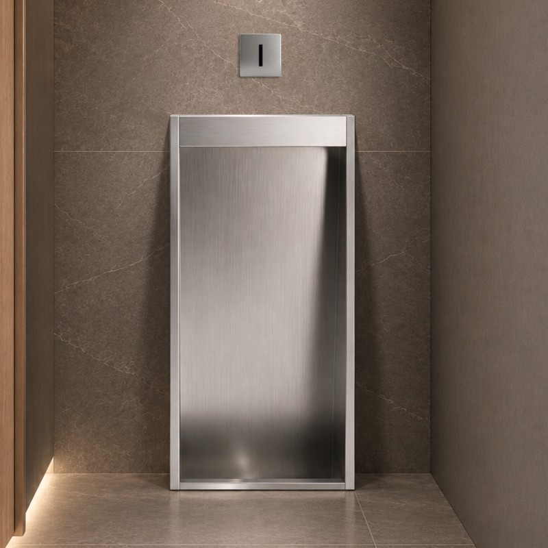 Stalle urinoir antivandalisme inox avec rinçage par mur d’eau