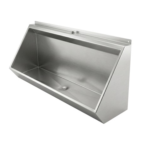 Wall-mounted stainless steel trough urinal URCO in brushed finish for public facilities