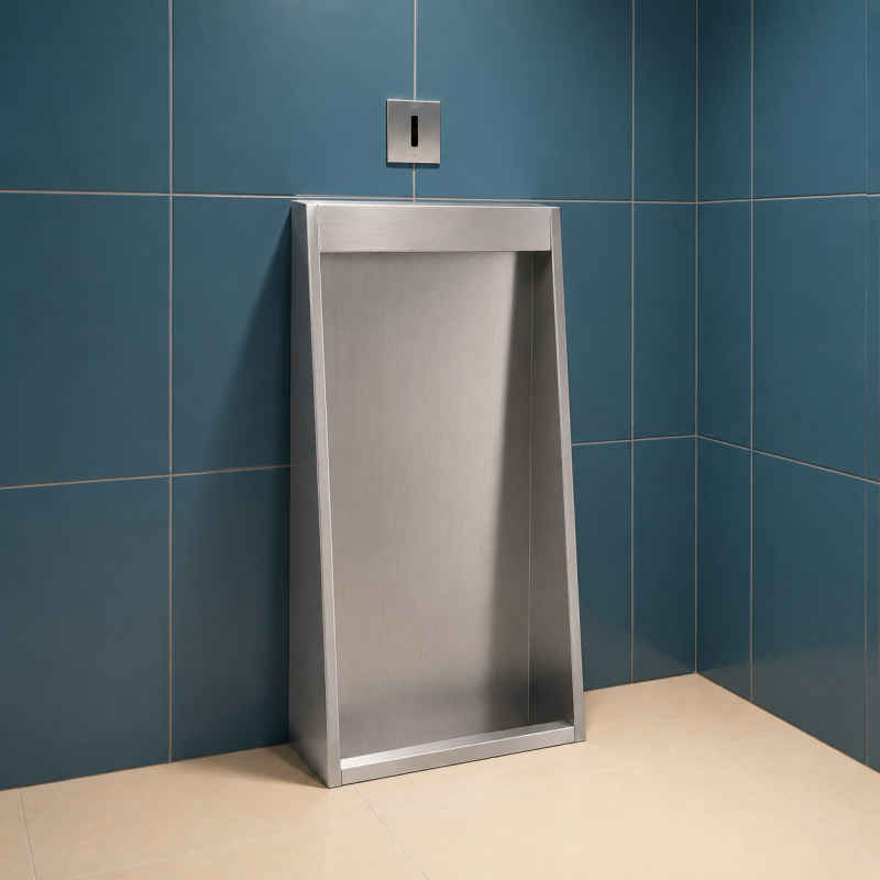 Urinoir au sol inox encastrée pour sanitaires collectifs