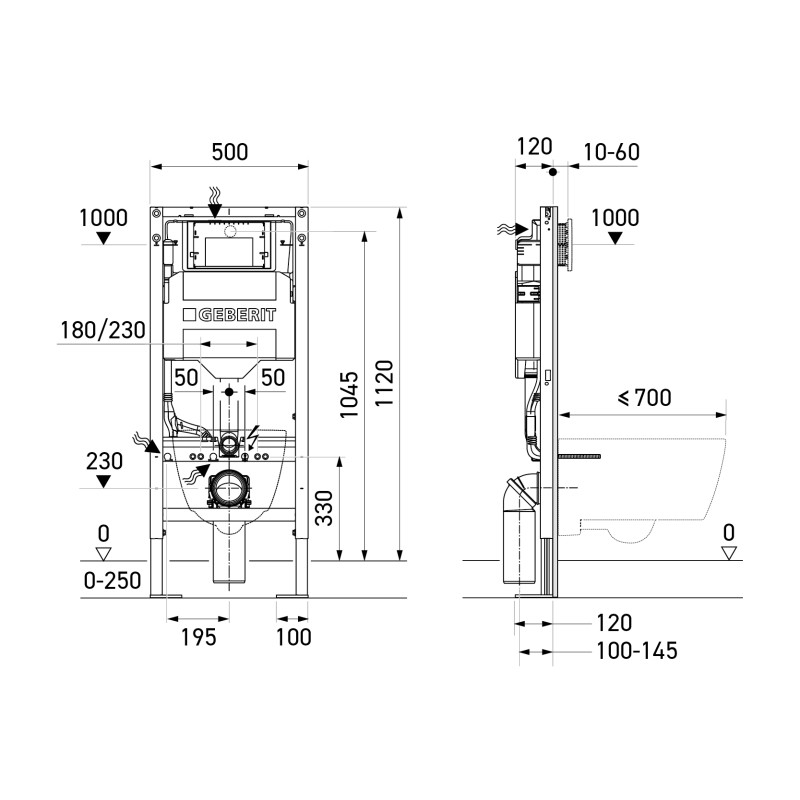 Plan bâti support GEBERIT avec commande automatique Plan bâti support GEBERIT avec commande automatique