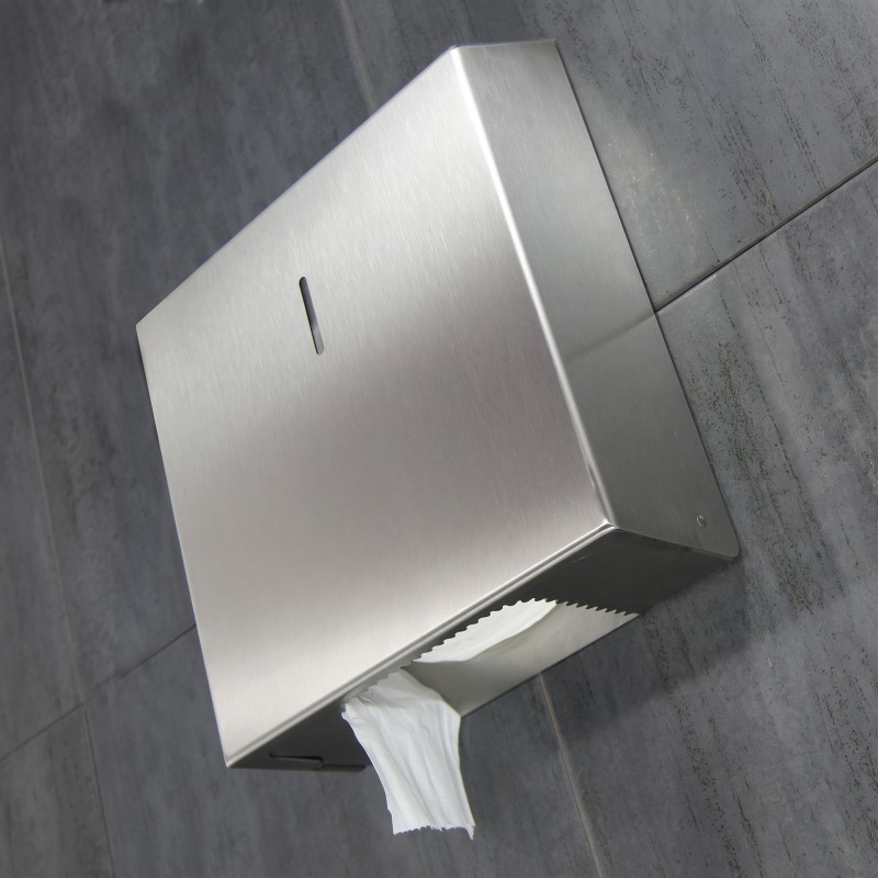 Maxi Jumbo toilet paper dispenser, brushed stainless steel, vandal-resistant, for facilities