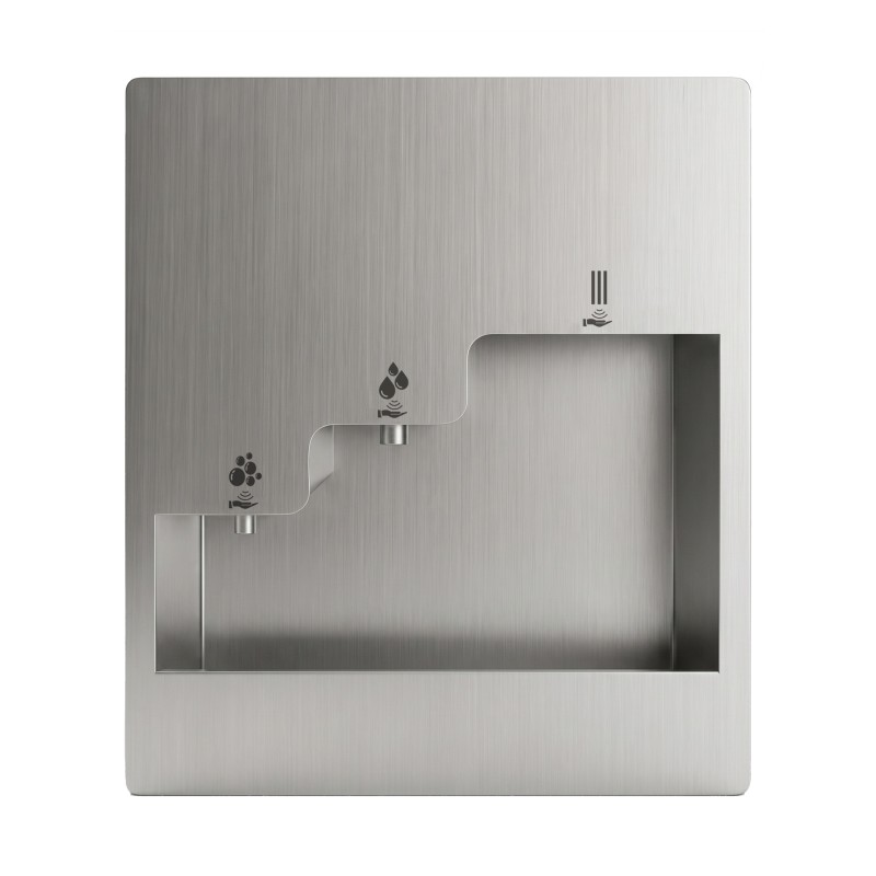 Lavamanos empotrado para colectividades en acero inox AISI 304 con jabón, agua y secado automático Lavamanos empotrado para colectividades en acero inox AISI 304 con jabón, agua y secado automático