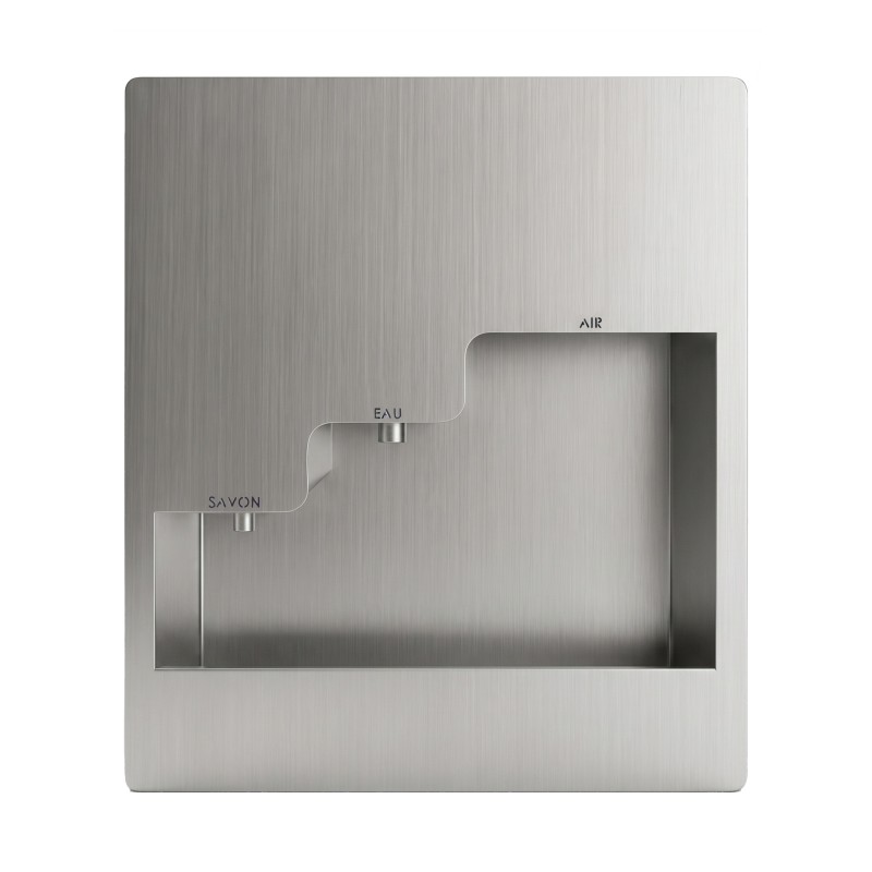 Lave-mains encastrable antivandalisme inox 3-en-1 avec savon, eau et sèche-mains sans contact Lave-mains encastrable antivandalisme inox 3-en-1 avec savon, eau et sèche-mains sans contact