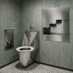 Paper toilet roll dispenser, stainless steel, recessed wall-mount, heavy-duty
