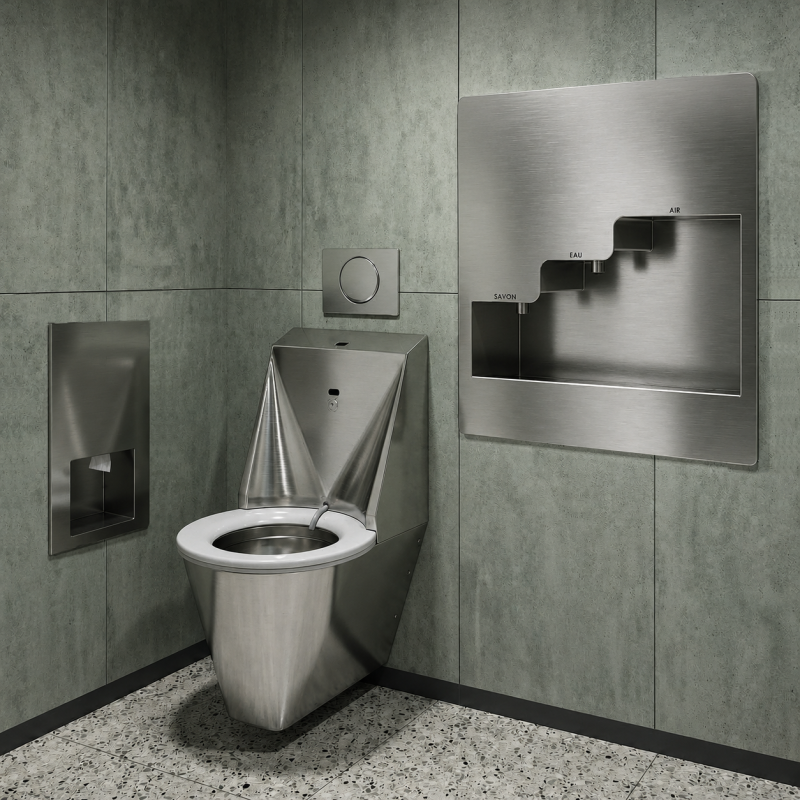 Distributeur de rouleau papier WC inox encastré mural pour usage intensif Distributeur de rouleau papier WC inox encastré mural pour usage intensif
